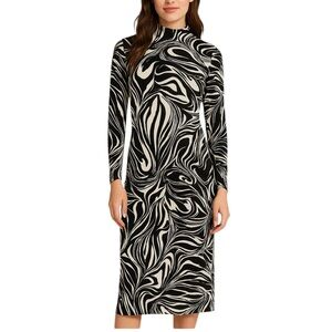 Siren Lily Monochrome Abstract Long Sleeve Dress